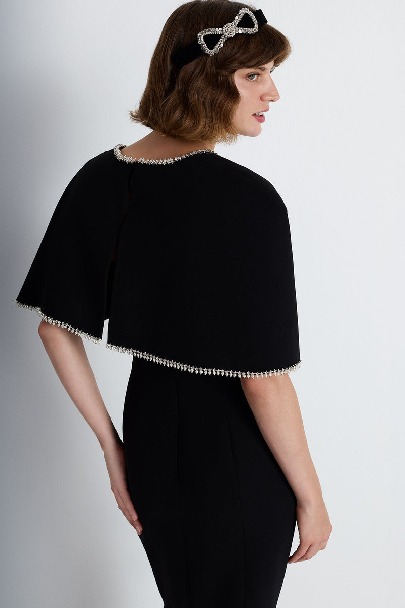 Nean Column Gown With Embellished Cape Detail Black