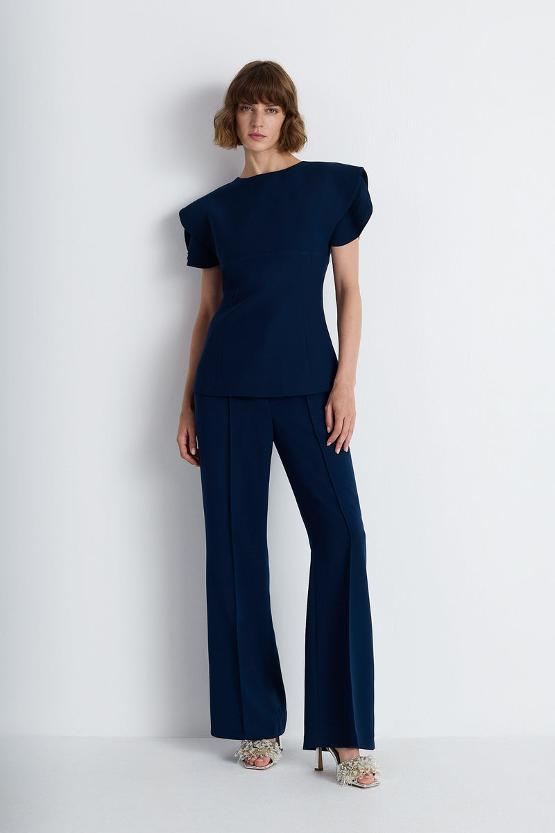 Nean Tailored Wide-Leg Trousers Navy