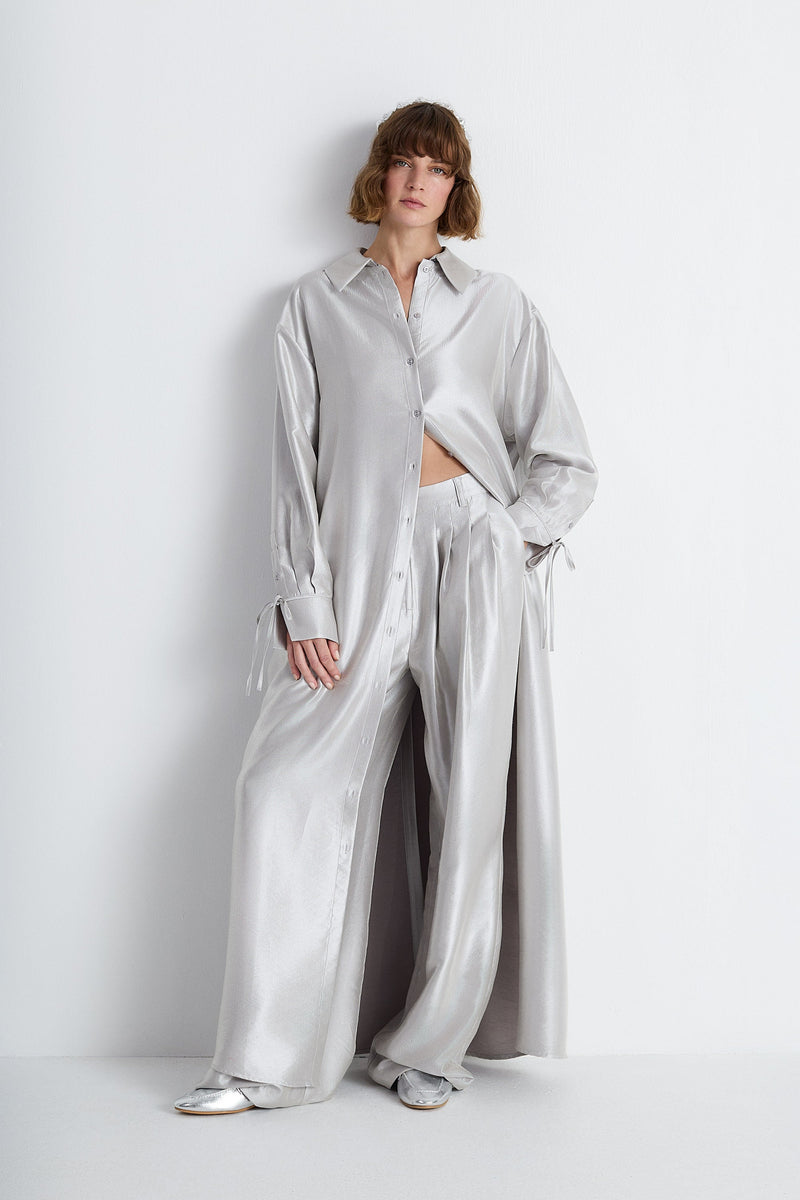 Nean Metallic Silver Wide-Leg Trousers Silver