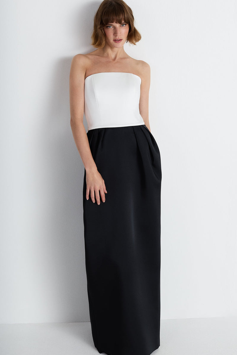 Nean Strapless Color-Block Gown Black-White