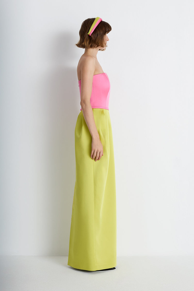Nean Strapless Color-Block Gown Lime