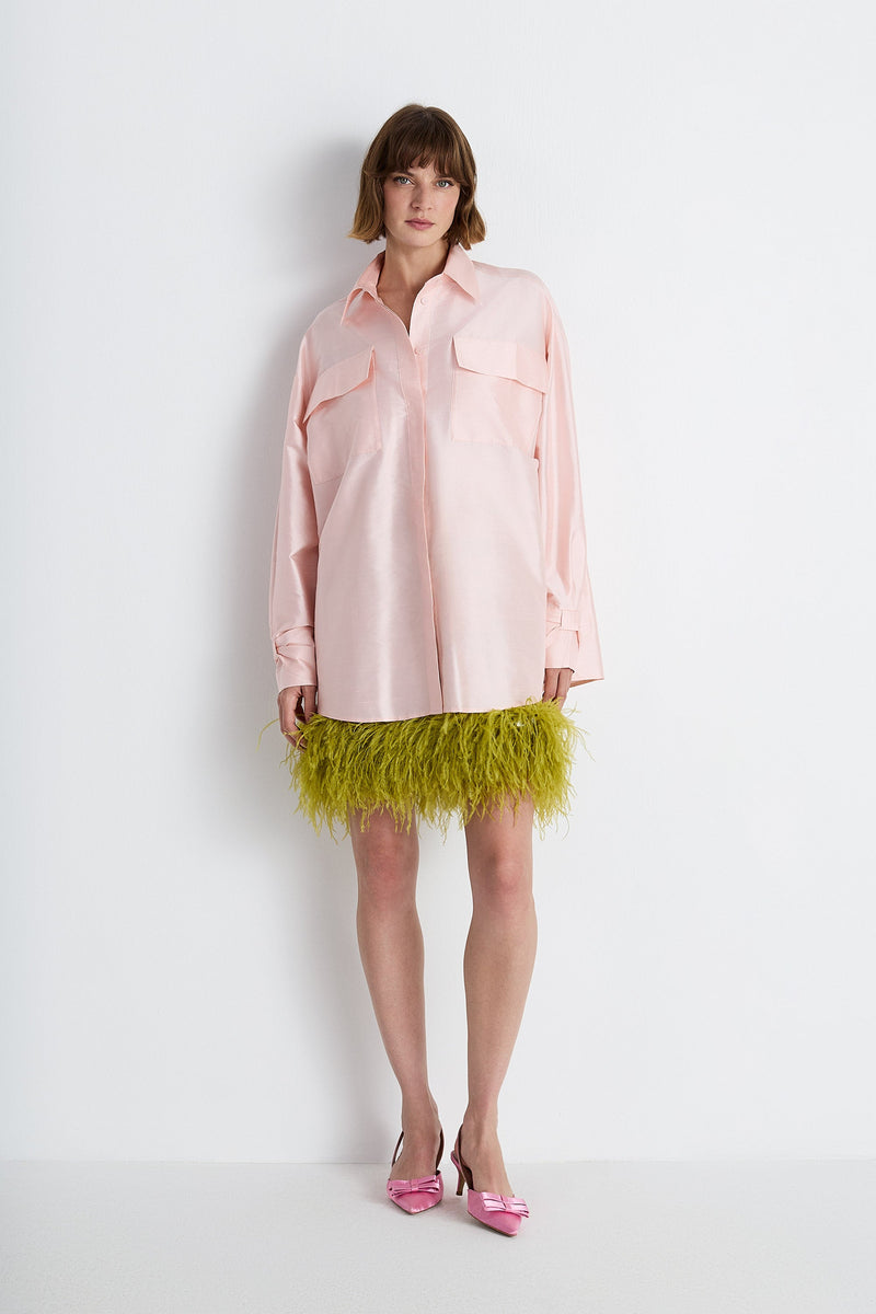 Nean Oversized Silk Satin Shirt Light Pink