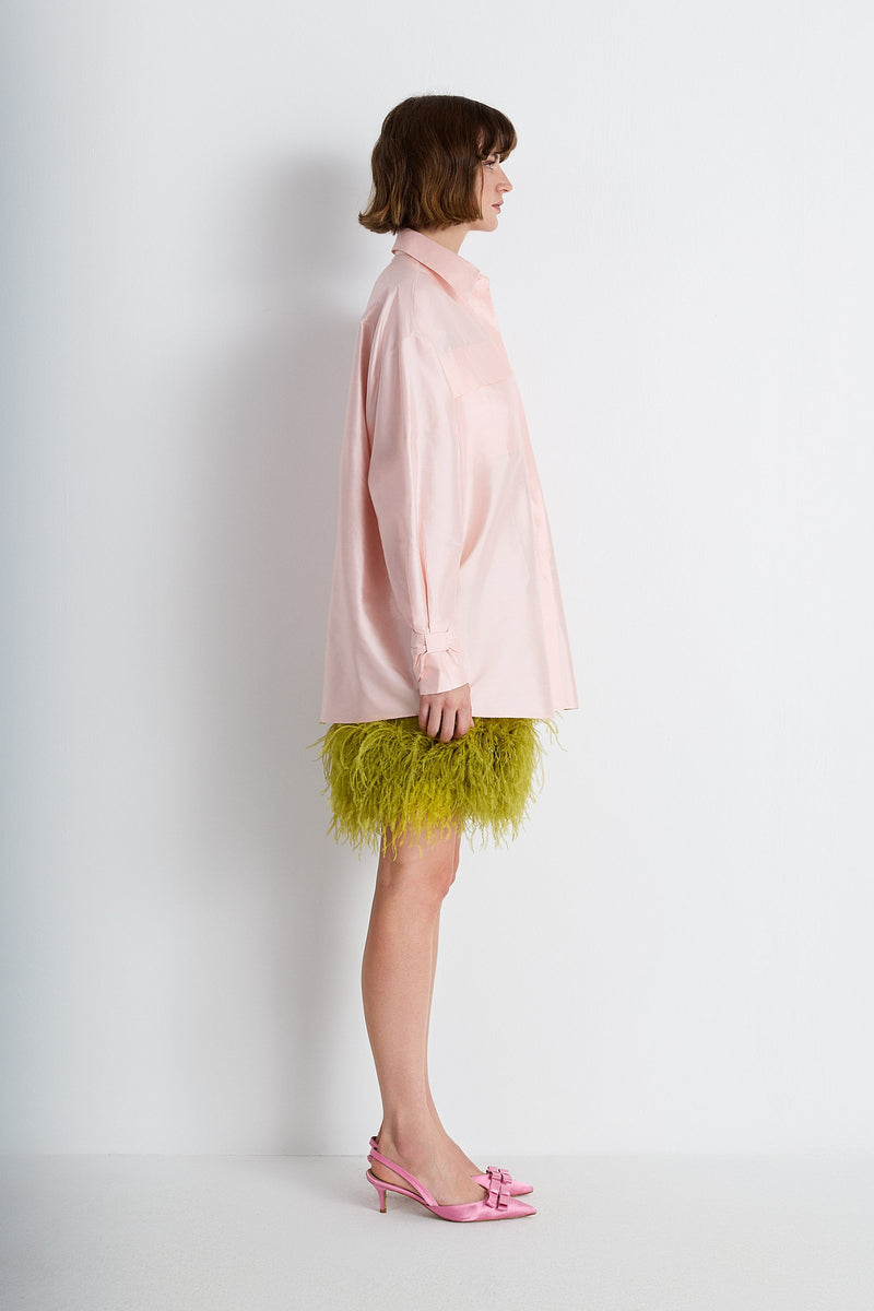 Nean Oversized Silk Satin Shirt Light Pink