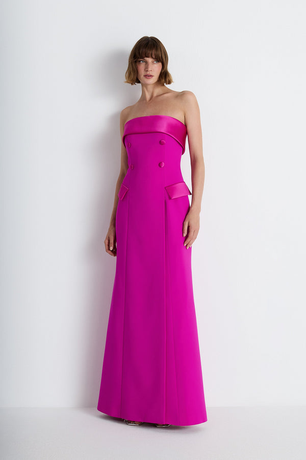 Nean Strapless Double-Breasted Gown Fuchsia