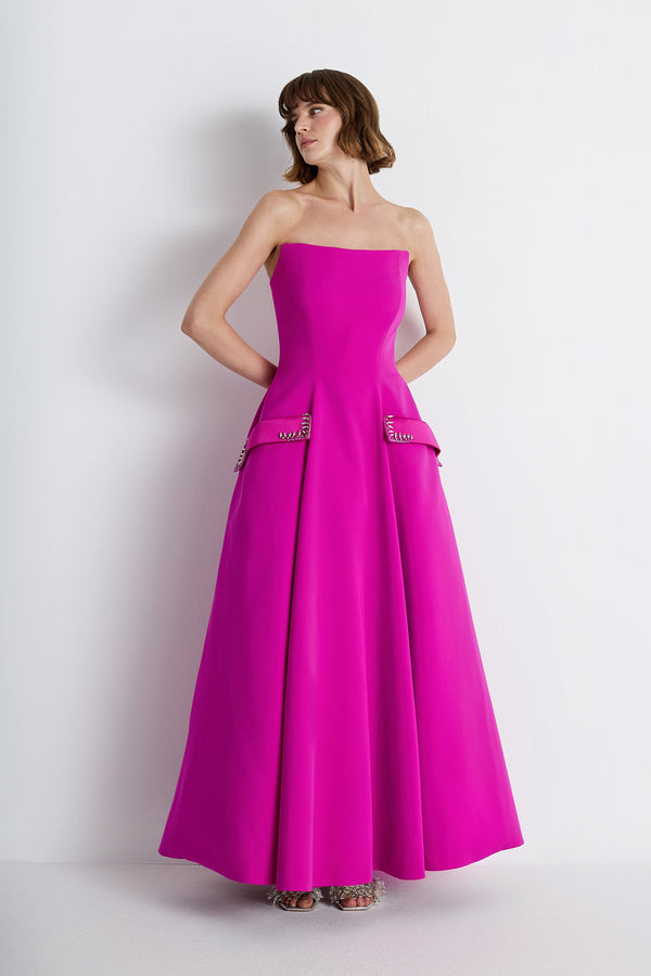 Nean Strapless Pocket Detail Gown Fuchsia