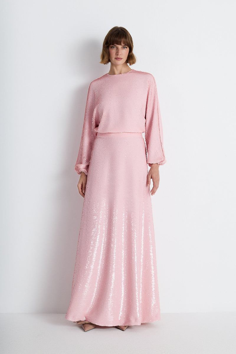 Nean Sequin Long-Sleeve Maxi Dress Light Pink