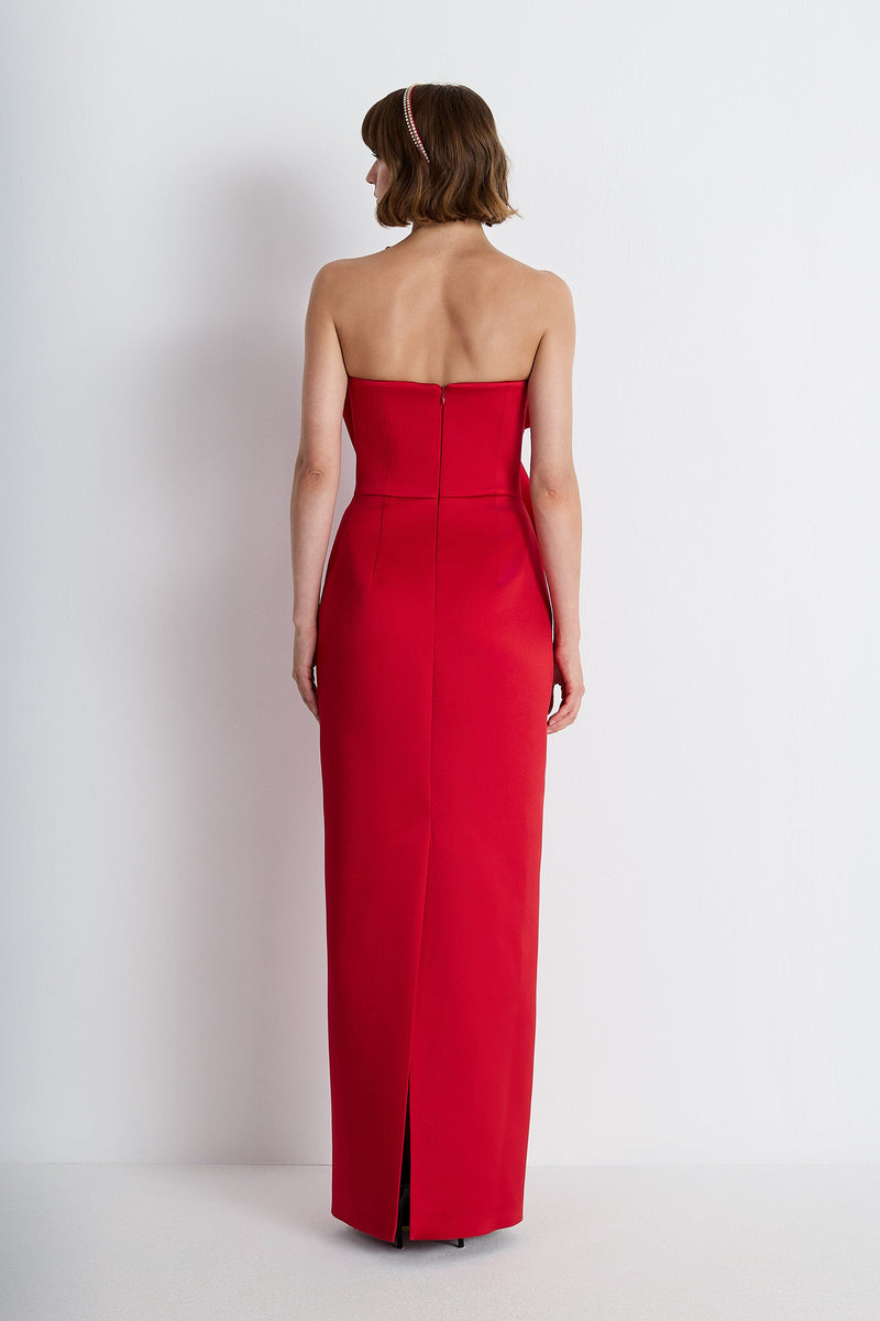 Nean One-Shoulder Bow Maxi Dress Red