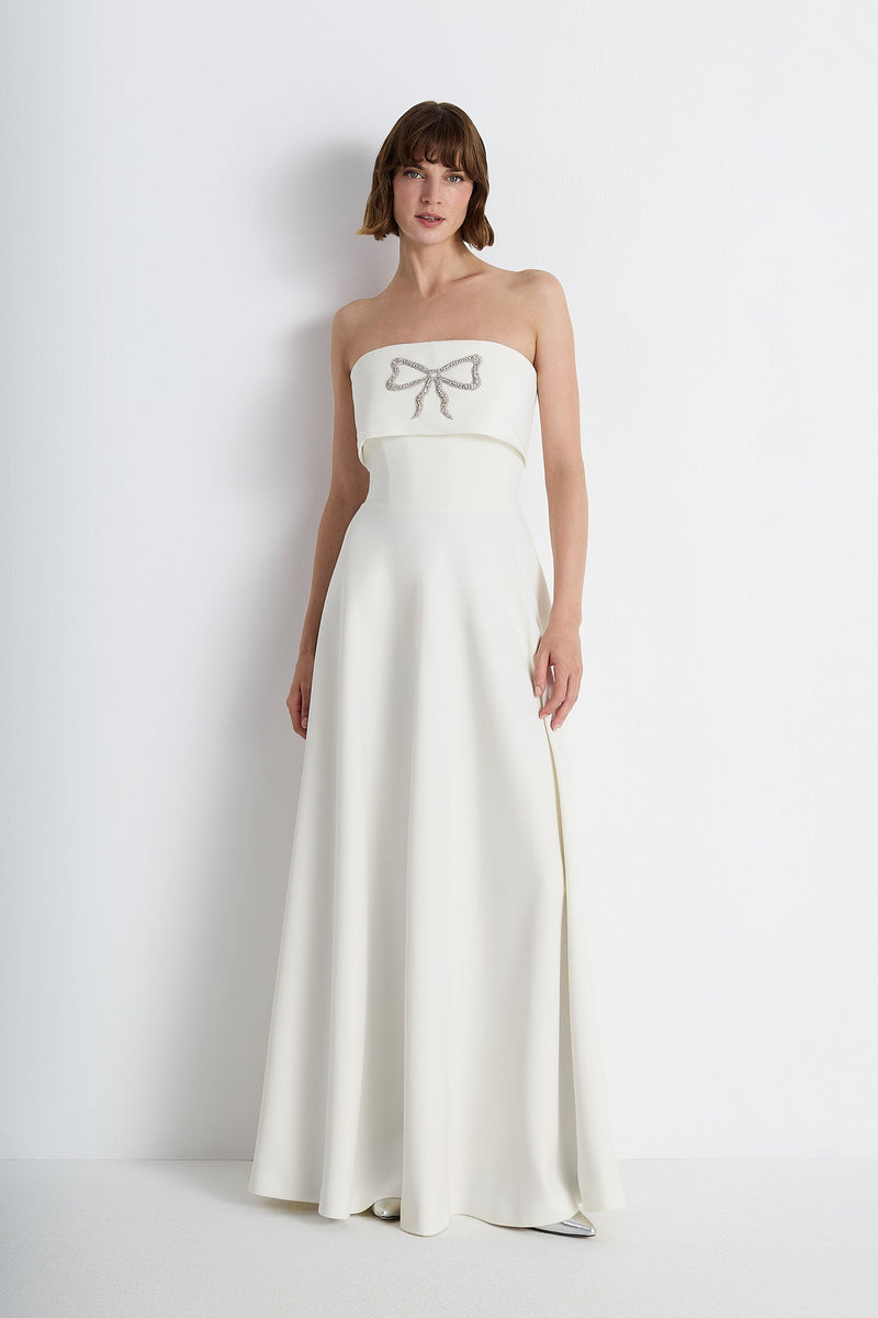 Nean Strapless Bow-Embellished Gown White