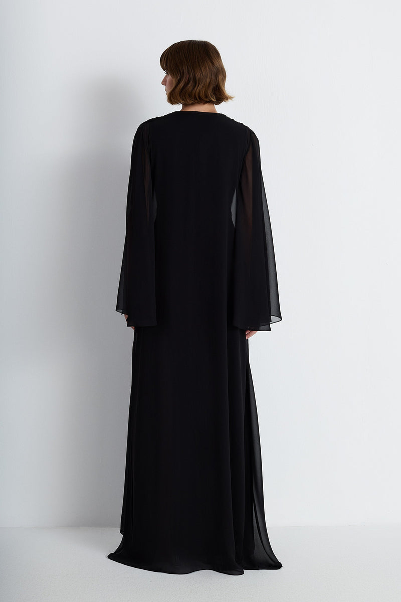 Nean Embellished Draped Kaftan Gown Black