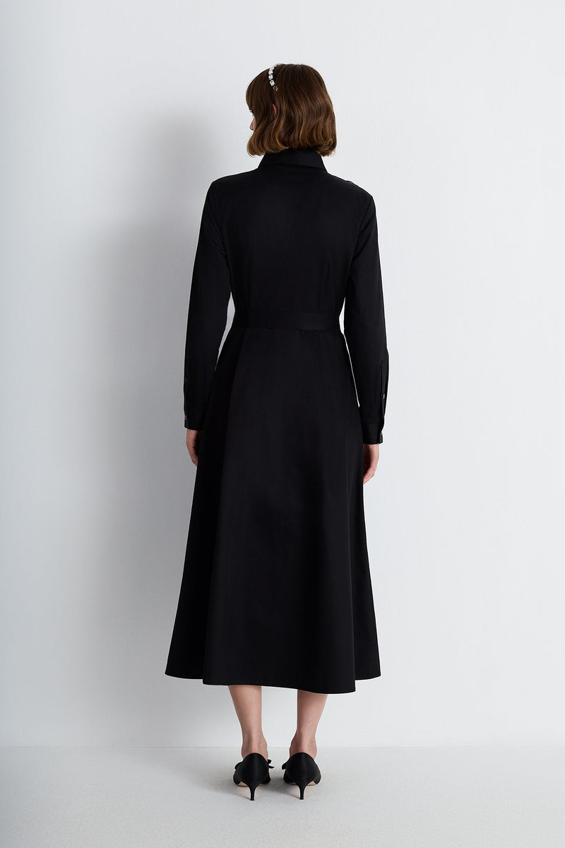 Nean Embellishment Belted Shirt Dress Black