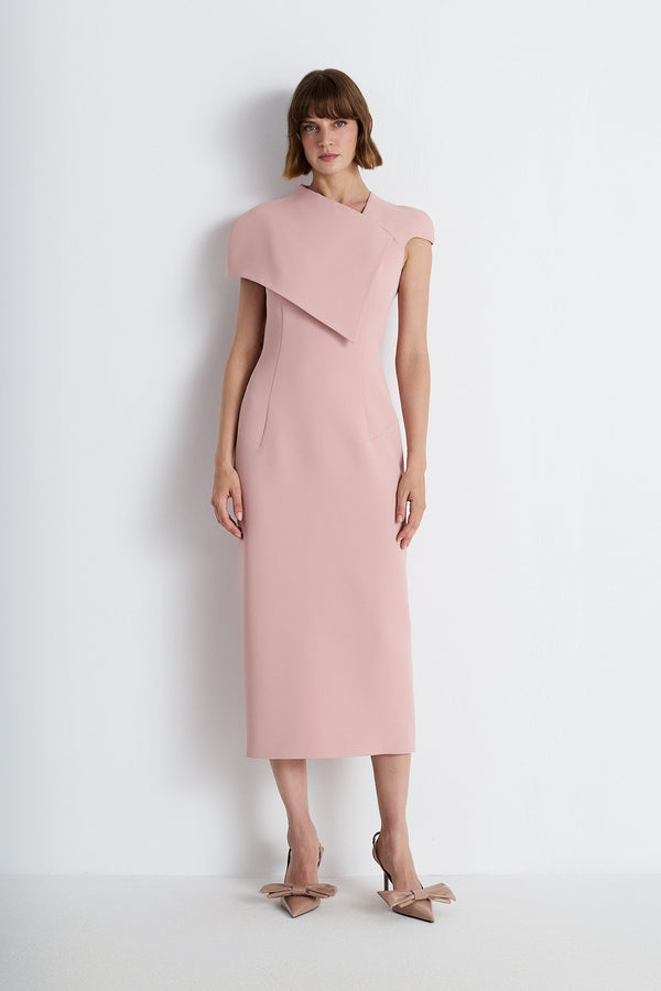 Nean Asymmetric Shoulder Midi Dress Light Pink