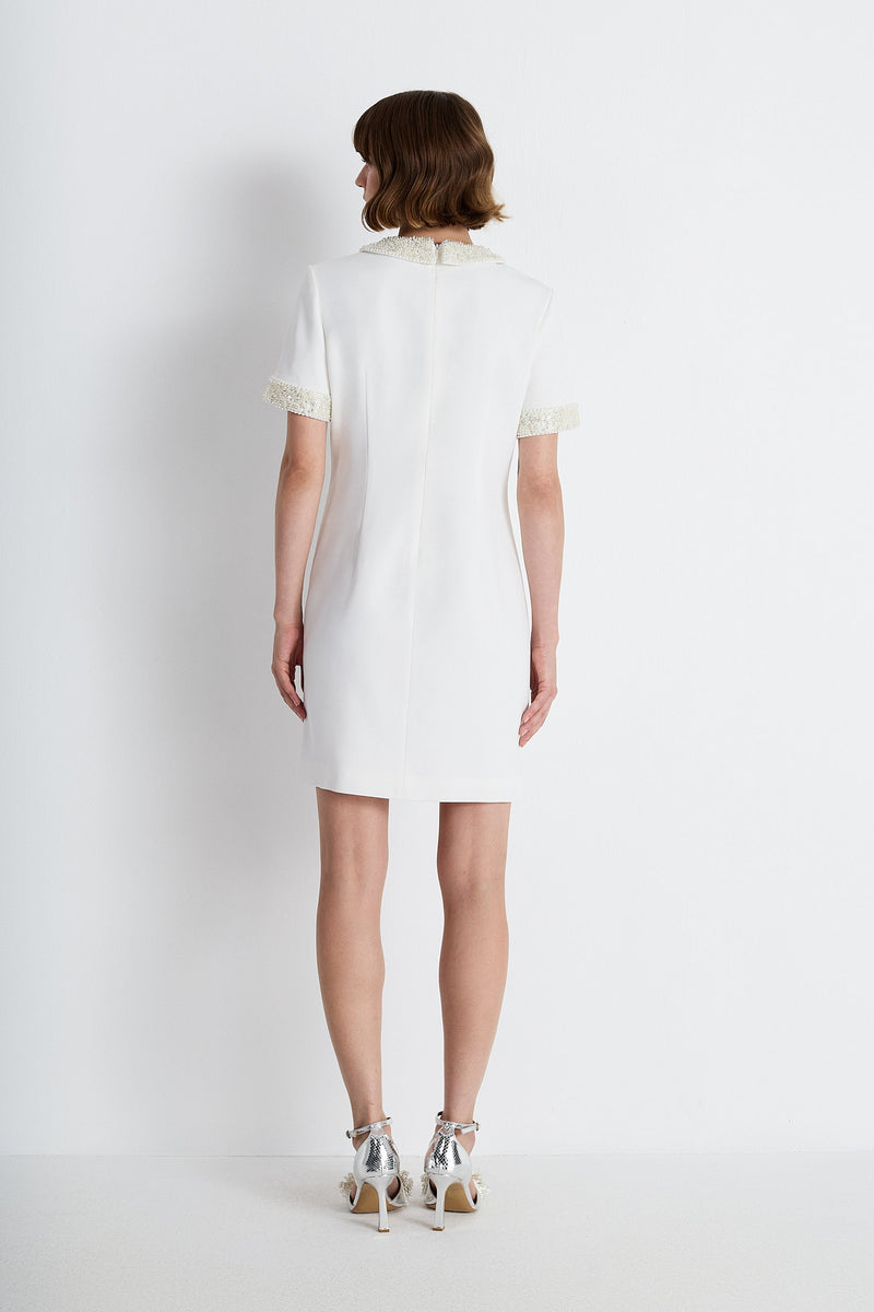 Nean Embellished Collar Mini Dress White