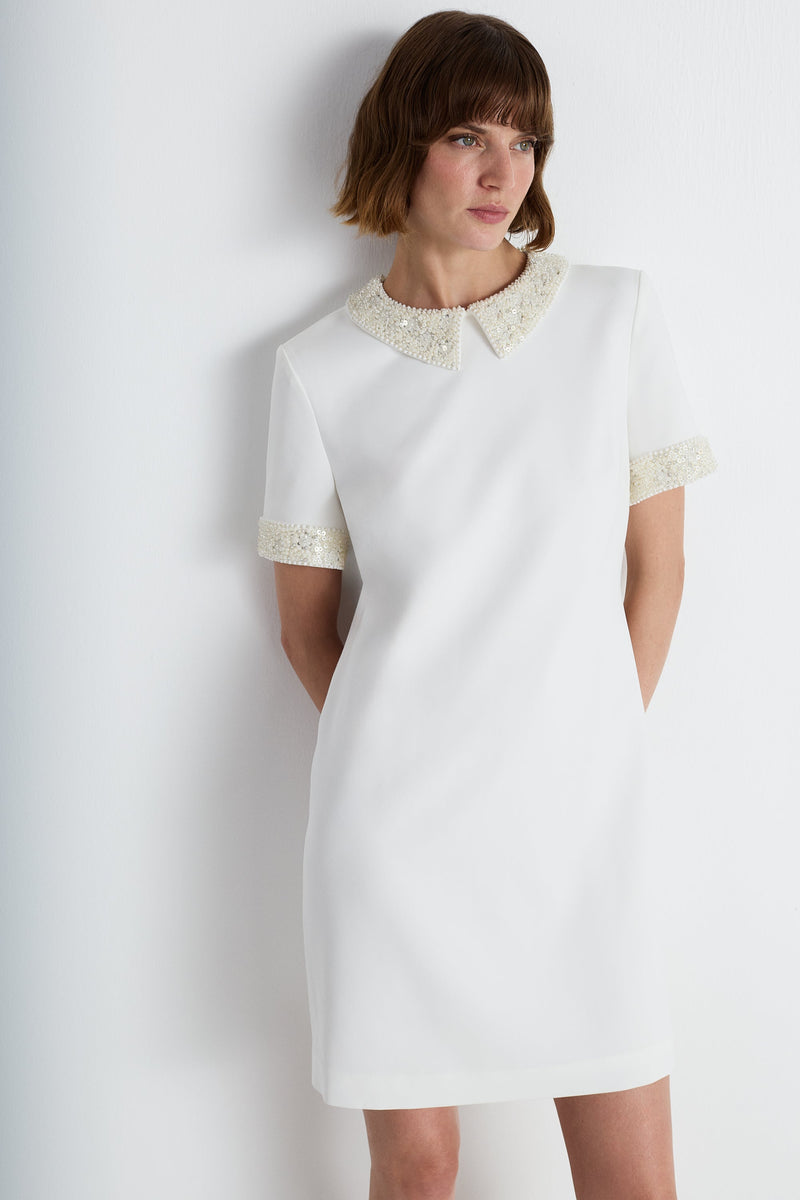 Nean Embellished Collar Mini Dress White
