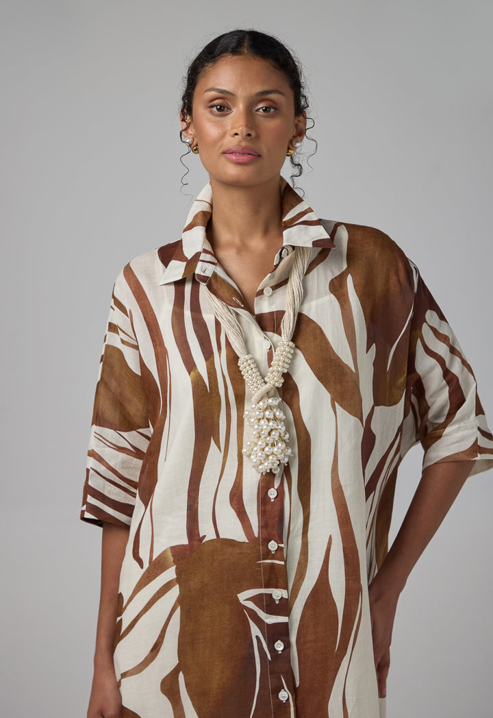 Choice Contrast Three Quarter Shirt Dress Multi Color