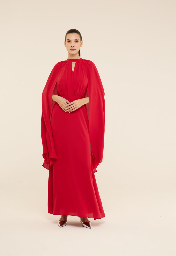 Riva Halter Neck Cape Sleeves Gown Dress Red