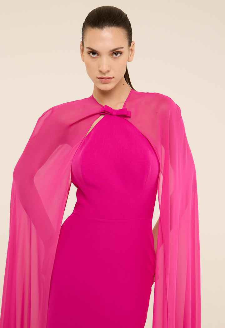 Riva Maxi Gown Dress With Cape Fuchsia