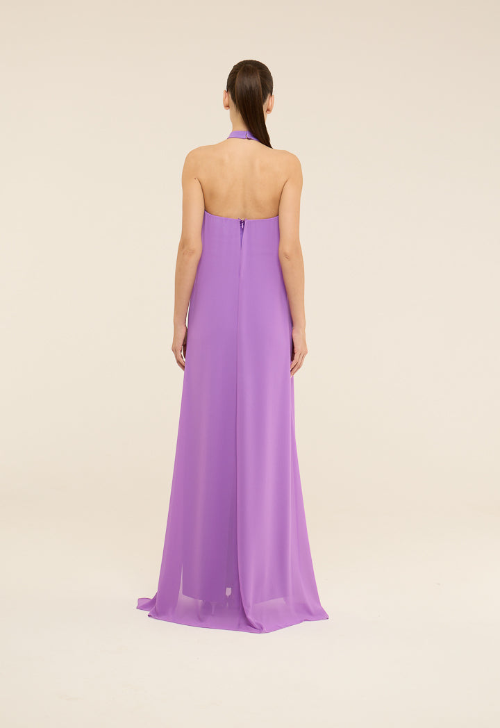 Riva Halter Neck Cape Style Gown Dress Purple