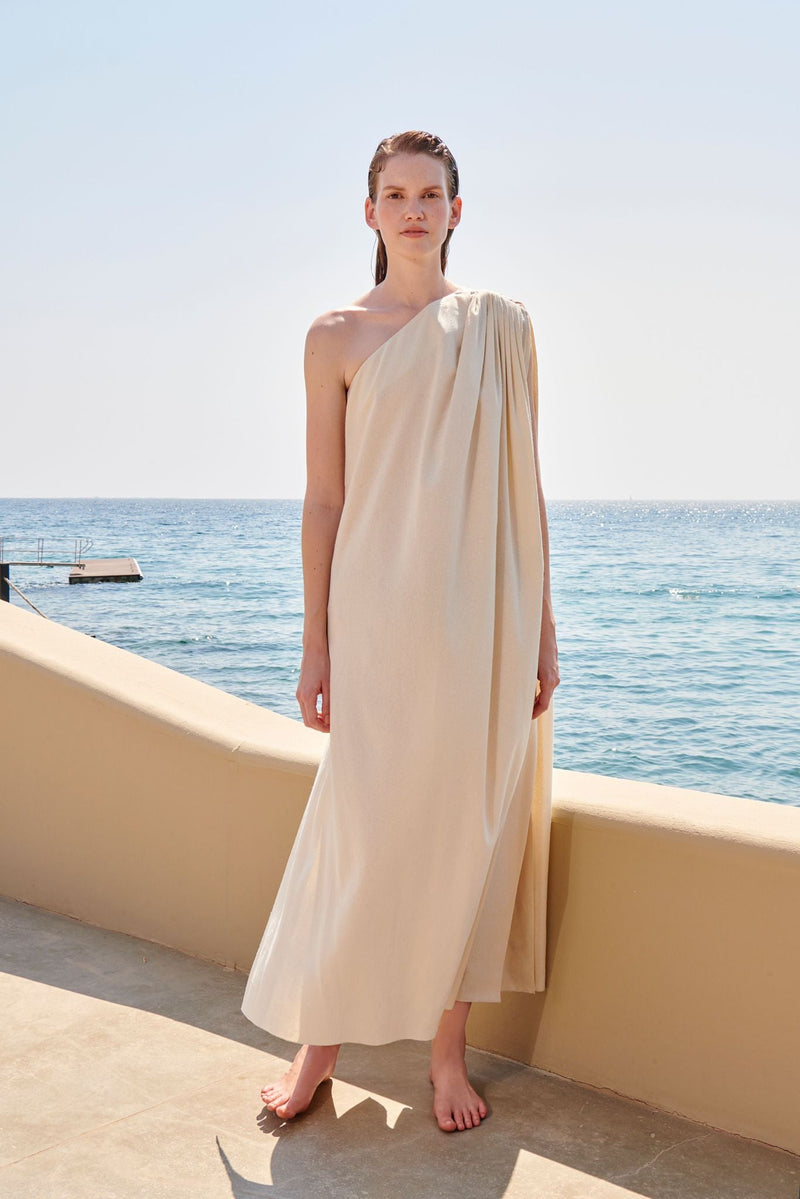 Maison La Plage Hydra One Shoulder Dress Cream