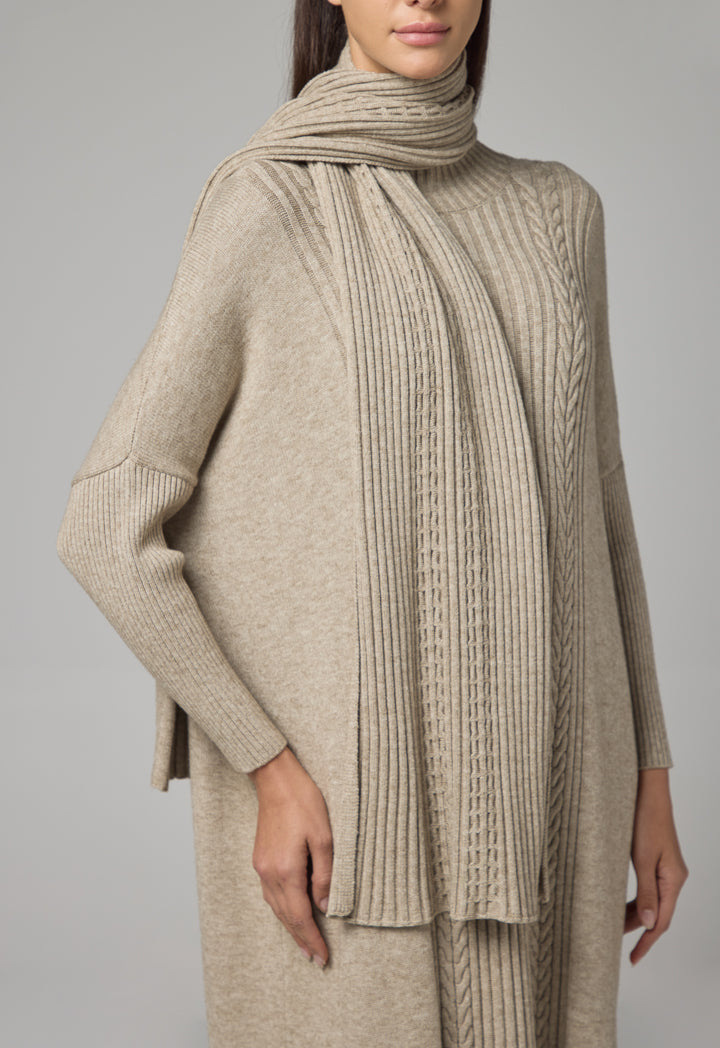 Choice Knitted Textured Dress Light Beige