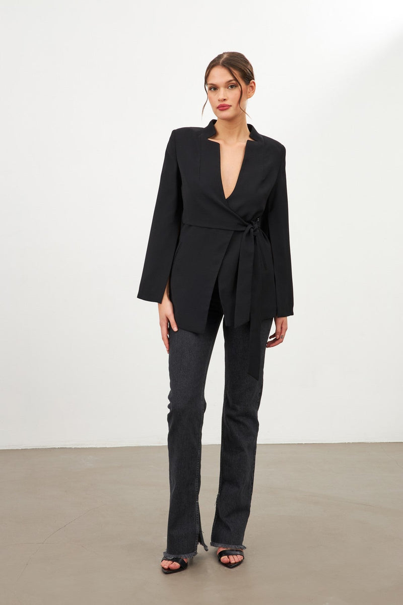 Setre Sleeve Detailed Jacket With Tie Detail Black