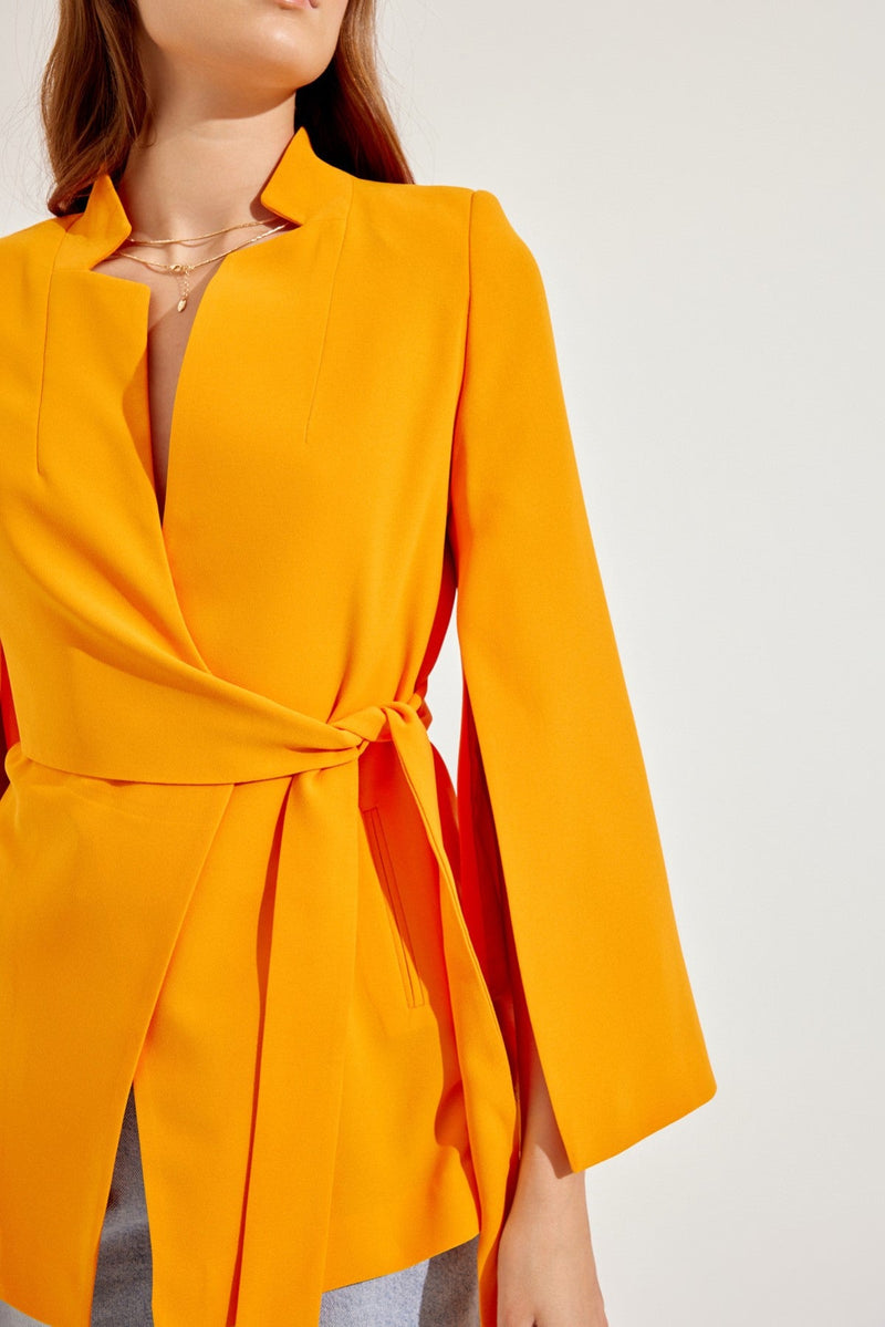 Setre Sleeve Detailed Jacket With Tie Detail Orange