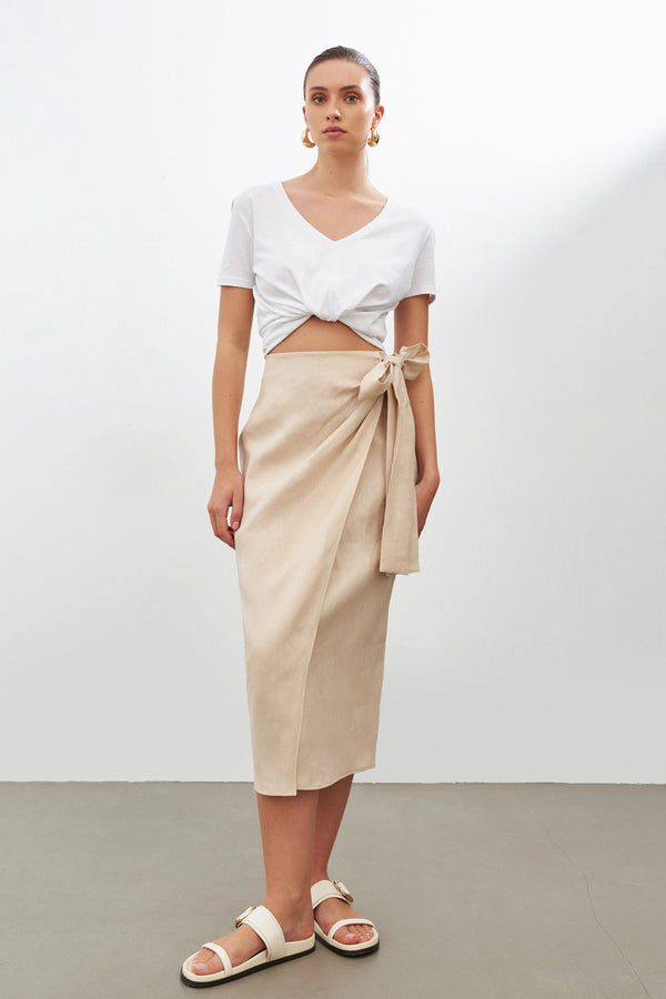 Setre Linen Skirt With Side Ties Beige