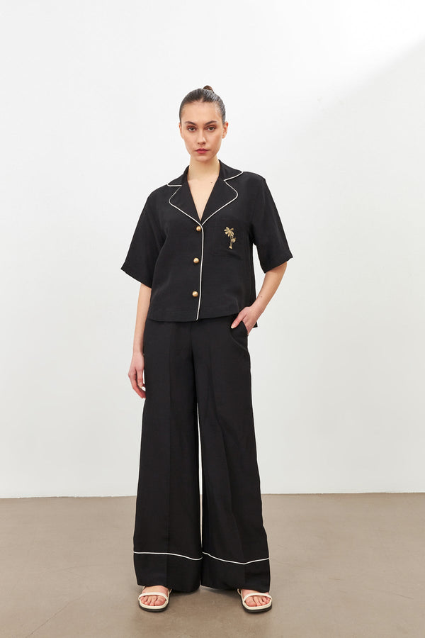 Setre Button Detailed Blouse And Pocket Detailed Trousers Suit Black