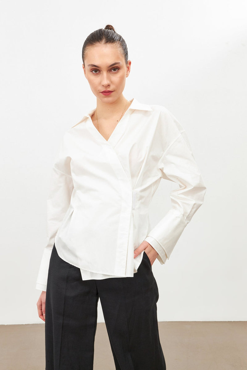 Setre Asymmetric Closure With Waist Detail Shirt  Ecru