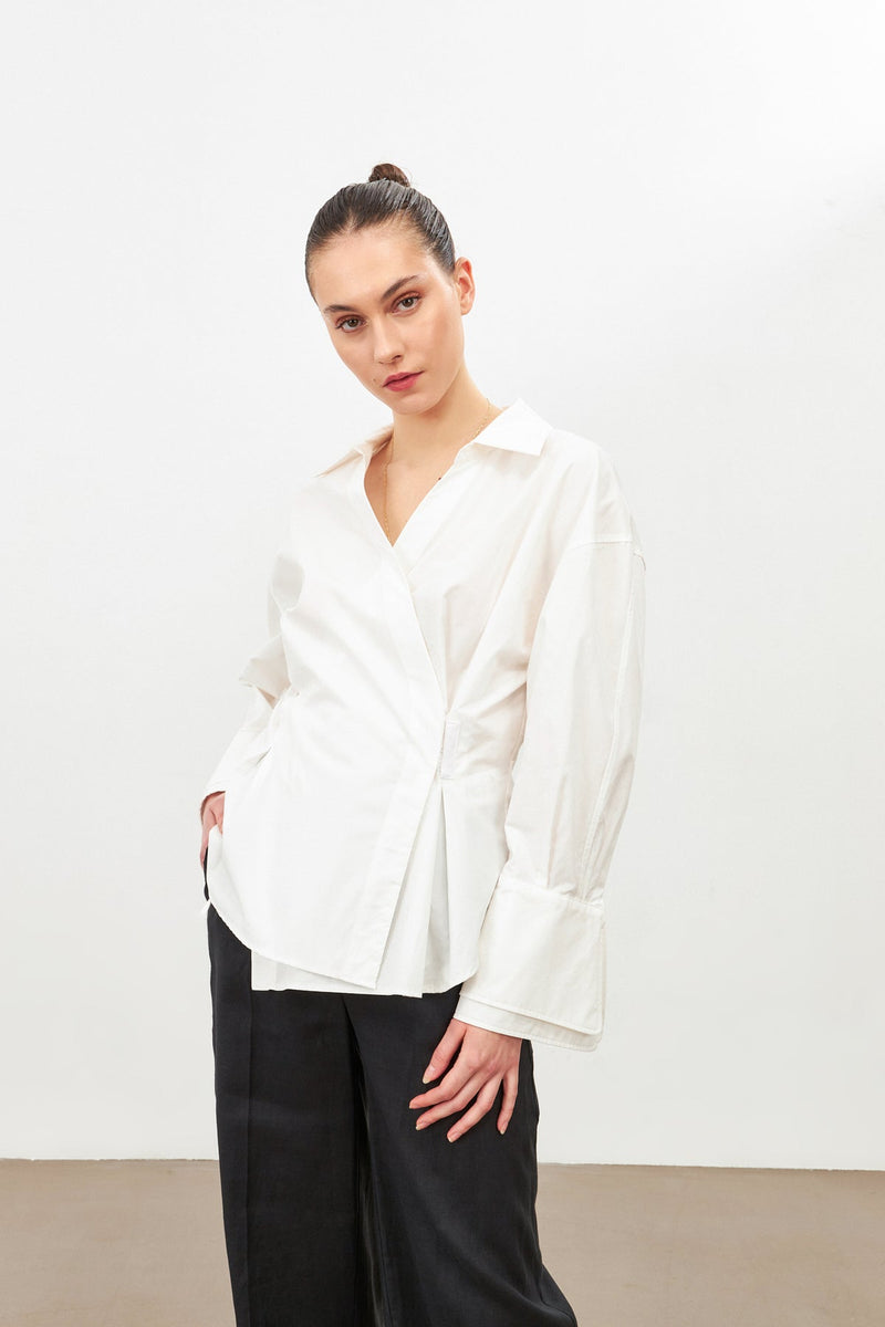 Setre Asymmetric Closure With Waist Detail Shirt  Ecru