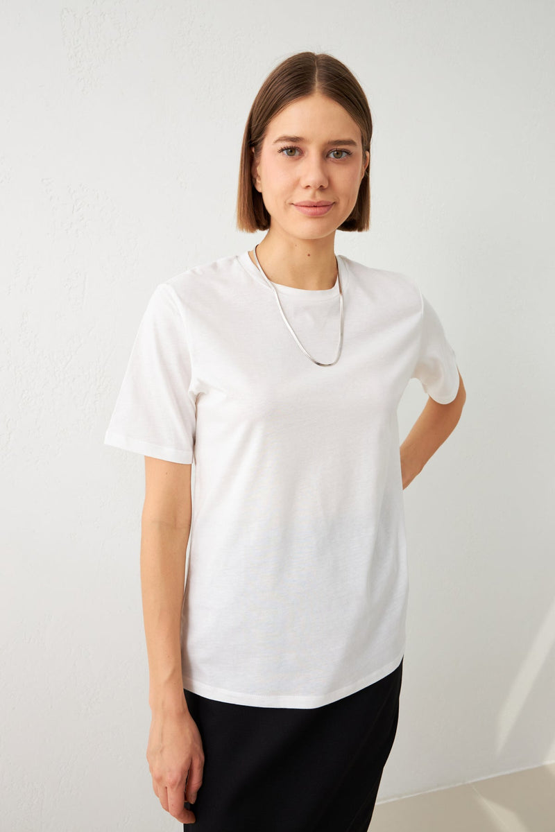 Setre Crew Neck Plain T-Shirt Ecru