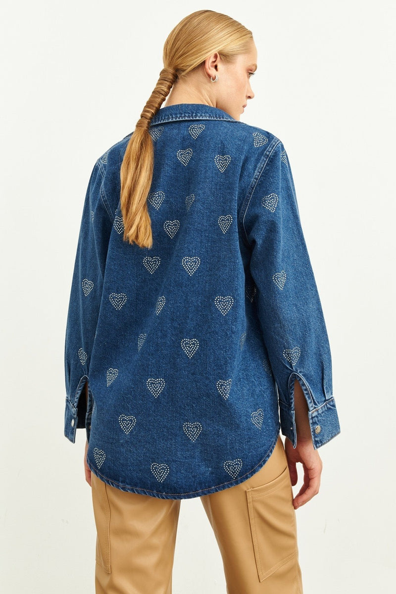 Setre Stone Detailed Denim Jacket Blue