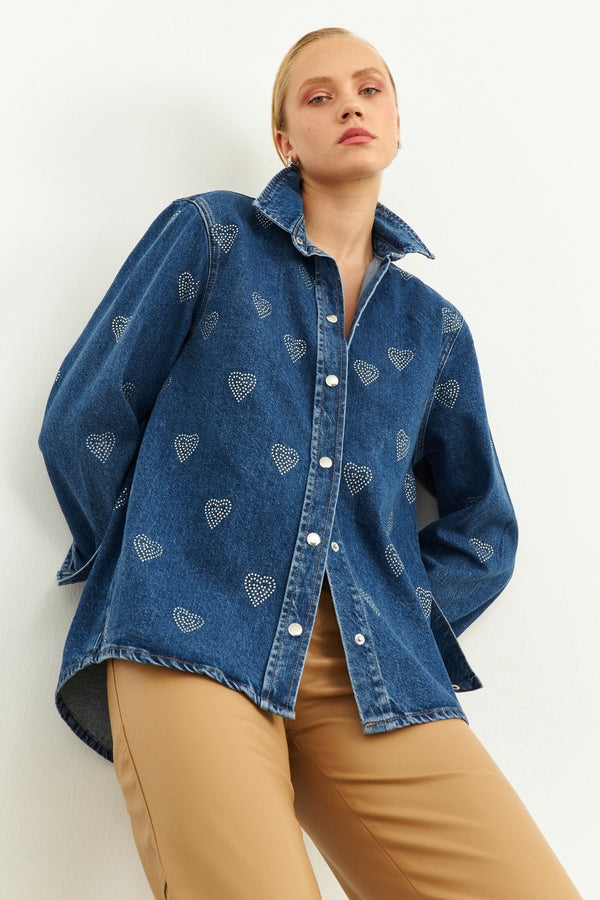 Setre Stone Detailed Denim Jacket Blue