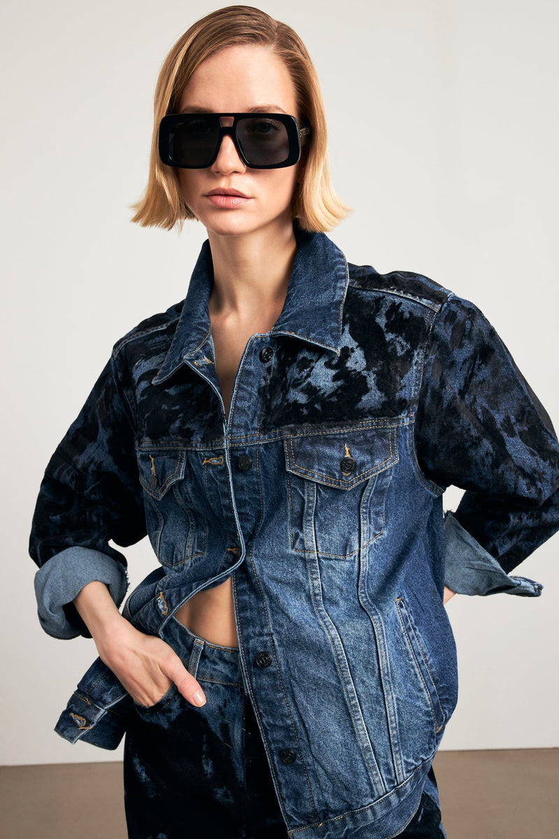 Setre Denim Jacket With Pattern Detail Blue