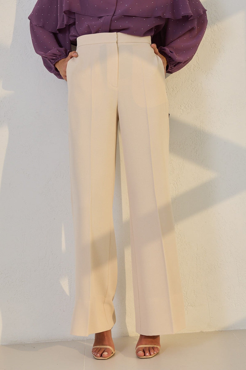 Setre High Waist Trousers With Slit Detail Beige