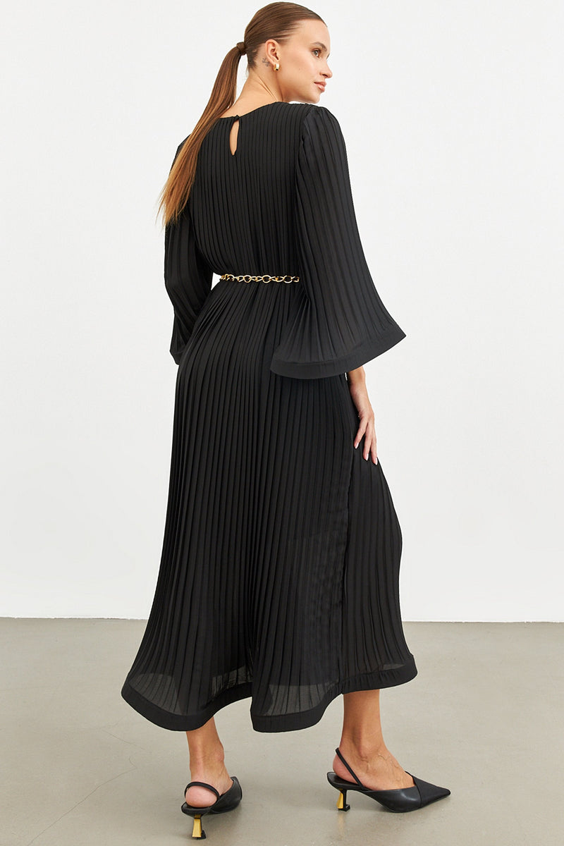 Setre Pleat Detailed Belted Dress Black