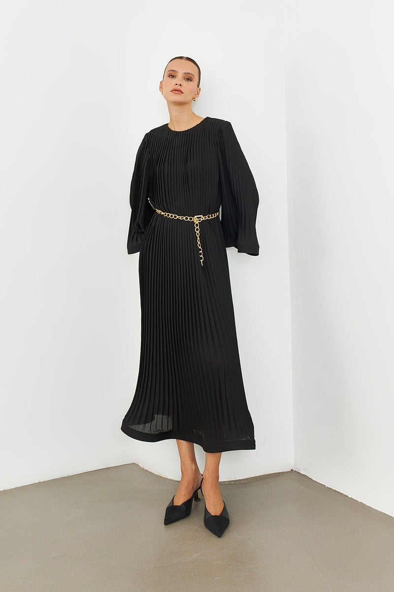 Setre Pleat Detailed Belted Dress Black