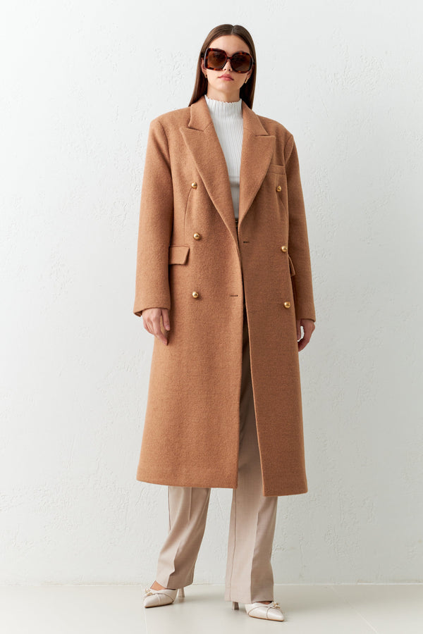 Setre Midi Coat With Pocket And Button Detail Camel