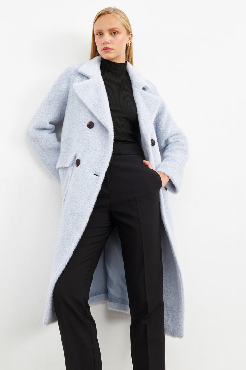 Setre Double-Breasted Fur Coat Light Blue