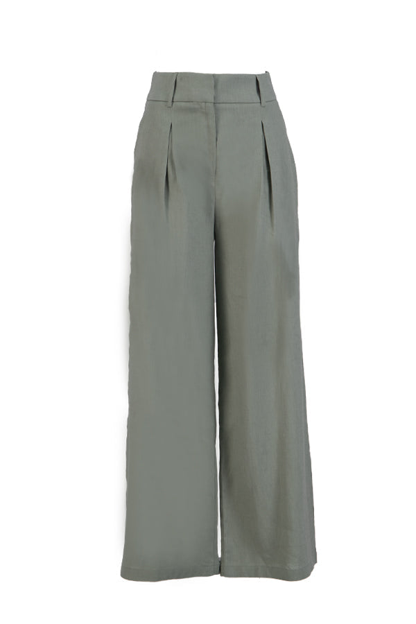 Setre Pleat Detailed Linen Trousers Olive