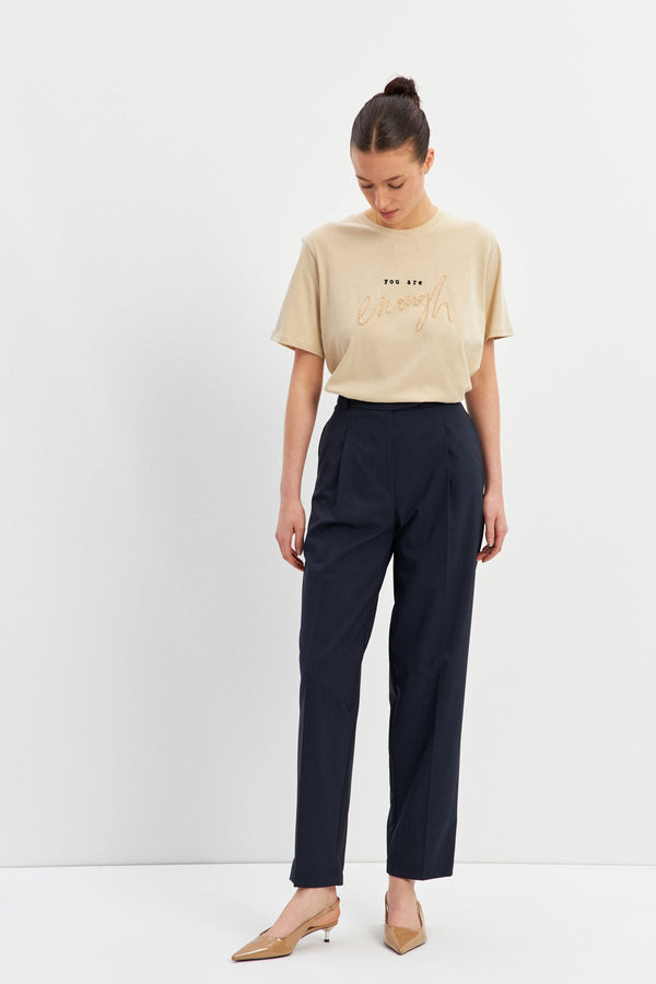 Setre High-Waisted Pleated Slim-Fit Pants Navy