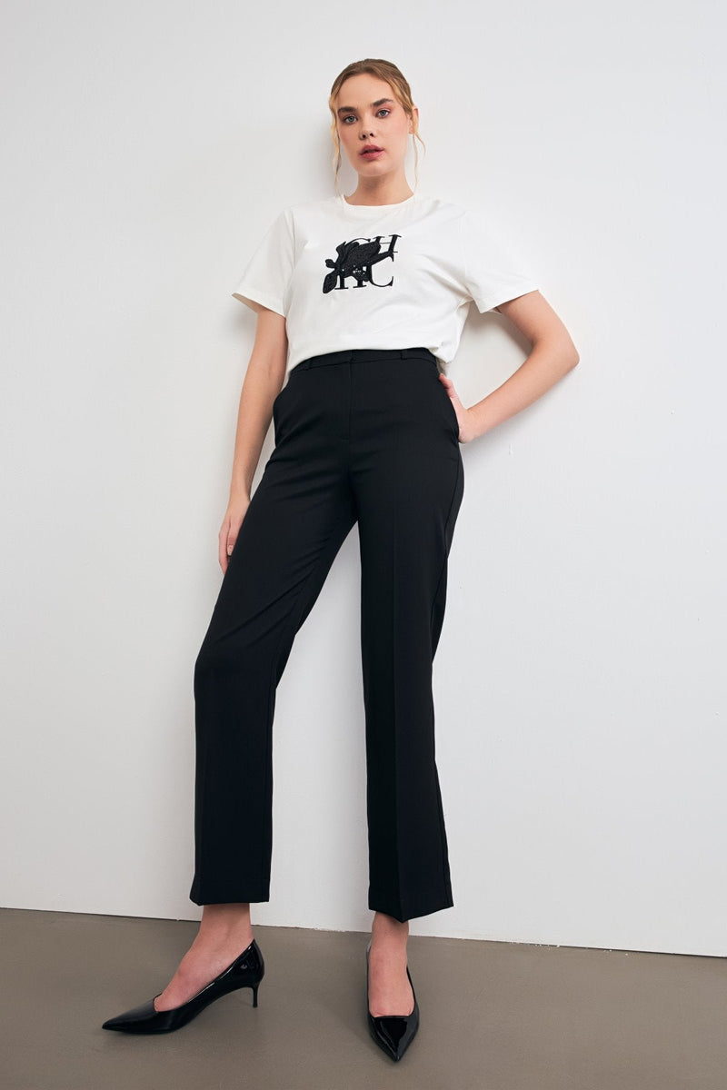 Setre  Pattern Detailed Fabric Trousers Black