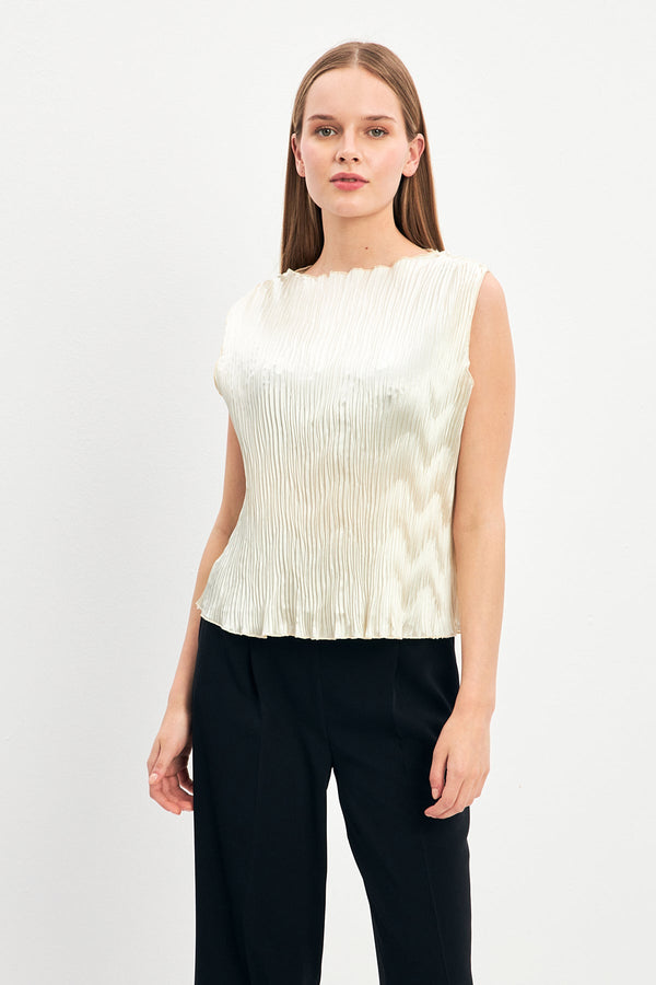 Setre Sleeveless Pleated Blouse Ecru