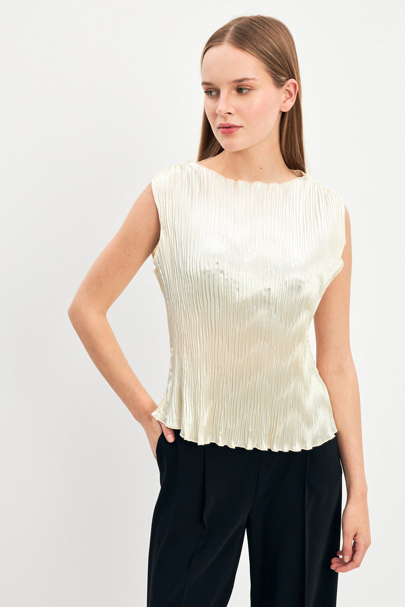 Setre Sleeveless Pleated Blouse Ecru