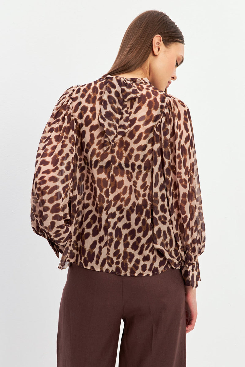 Setre Leopard Patterned Halter Neck Detailed Blouse Brown-Beige