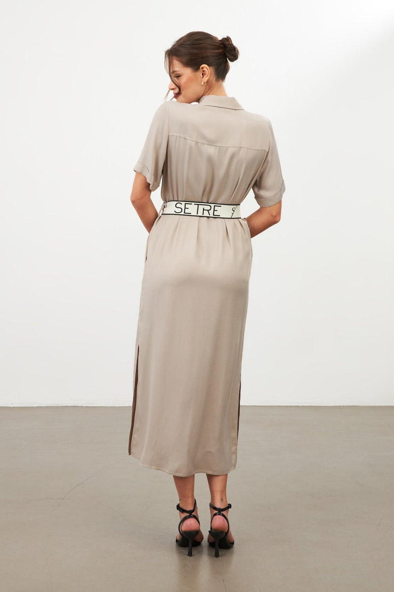 Setre Shirt Collar Belted Midi Dress Dark Beige