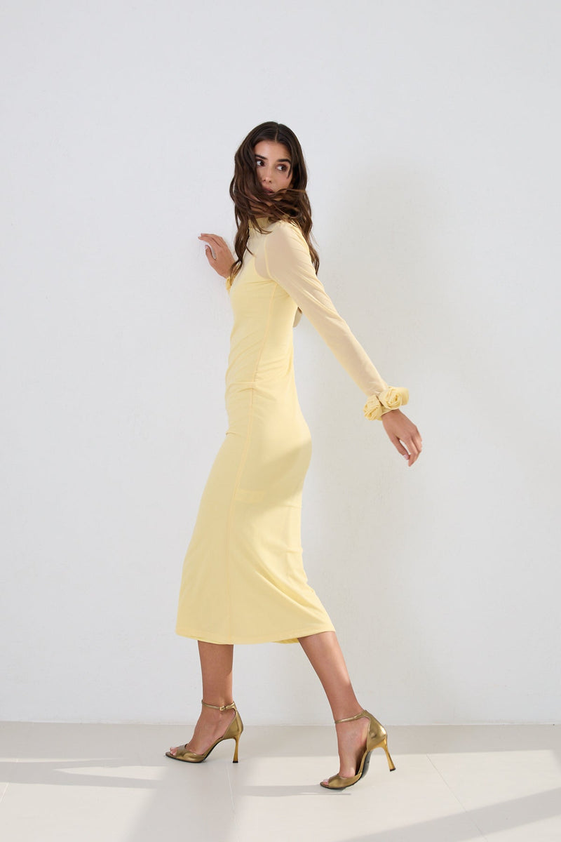 Setre Transparent Sleeve Midi Dress Light Yellow