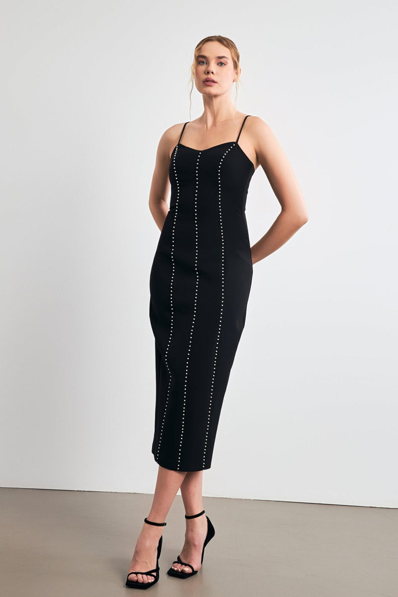 Setre Striped Detailed Midi Dress Black