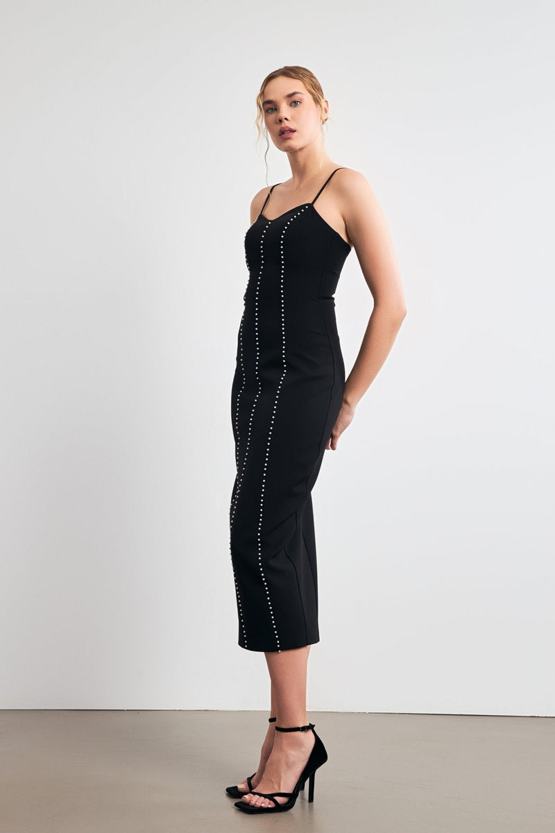 Setre Striped Detailed Midi Dress Black