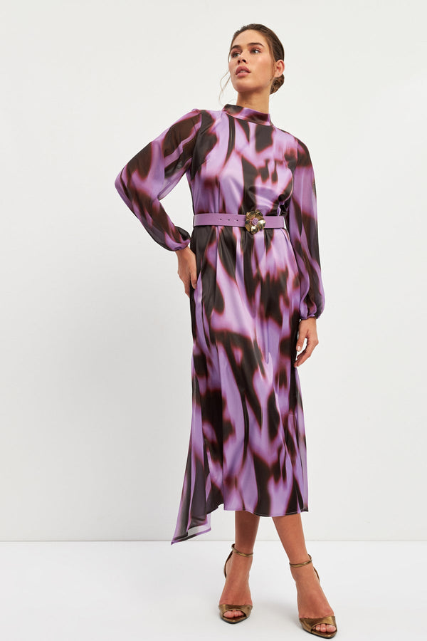 Setre Balloon Sleeve Patterned Dress Purple