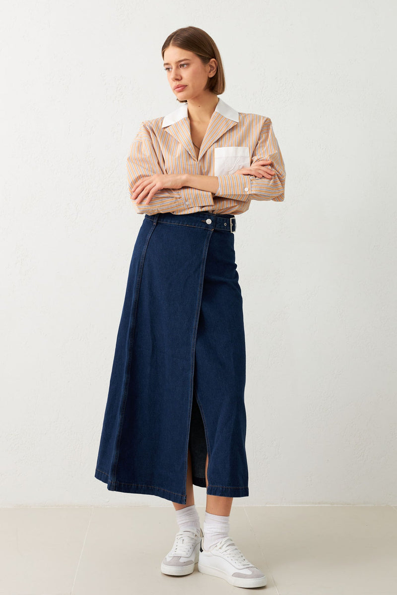 Setre Asymmetric Closure Denim Skirt Navy